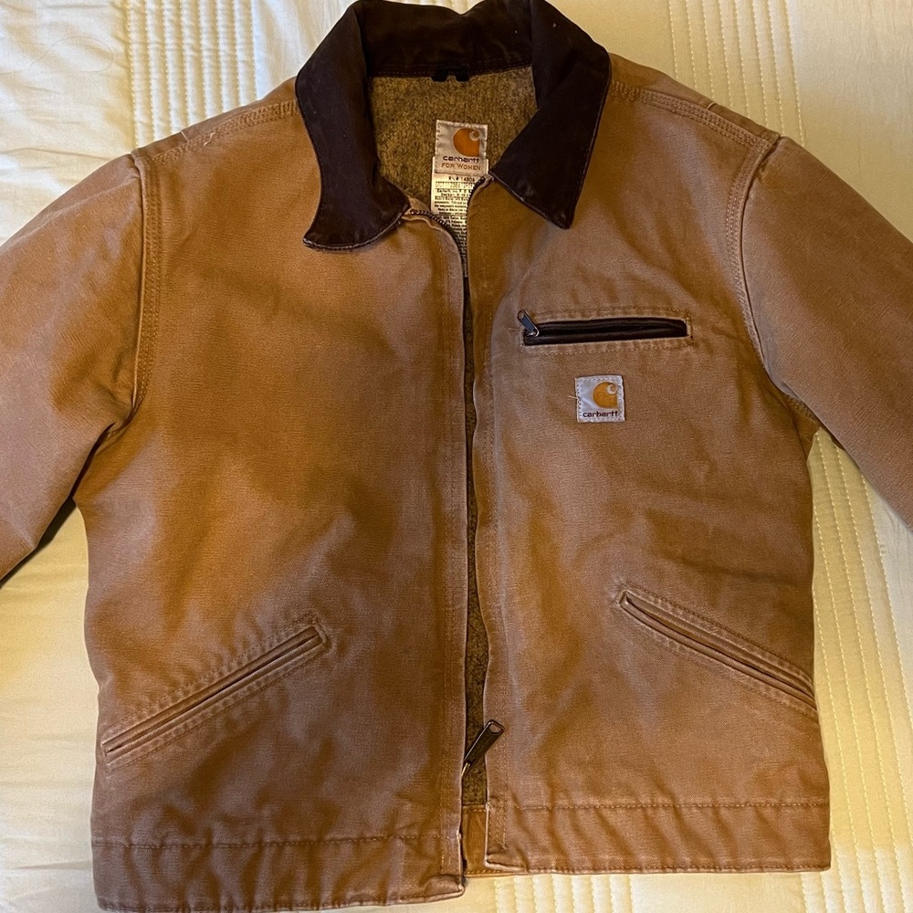 Woman Carhartt Detroit Vintage Jacket Sherpa J097 Cement Tan Size Small